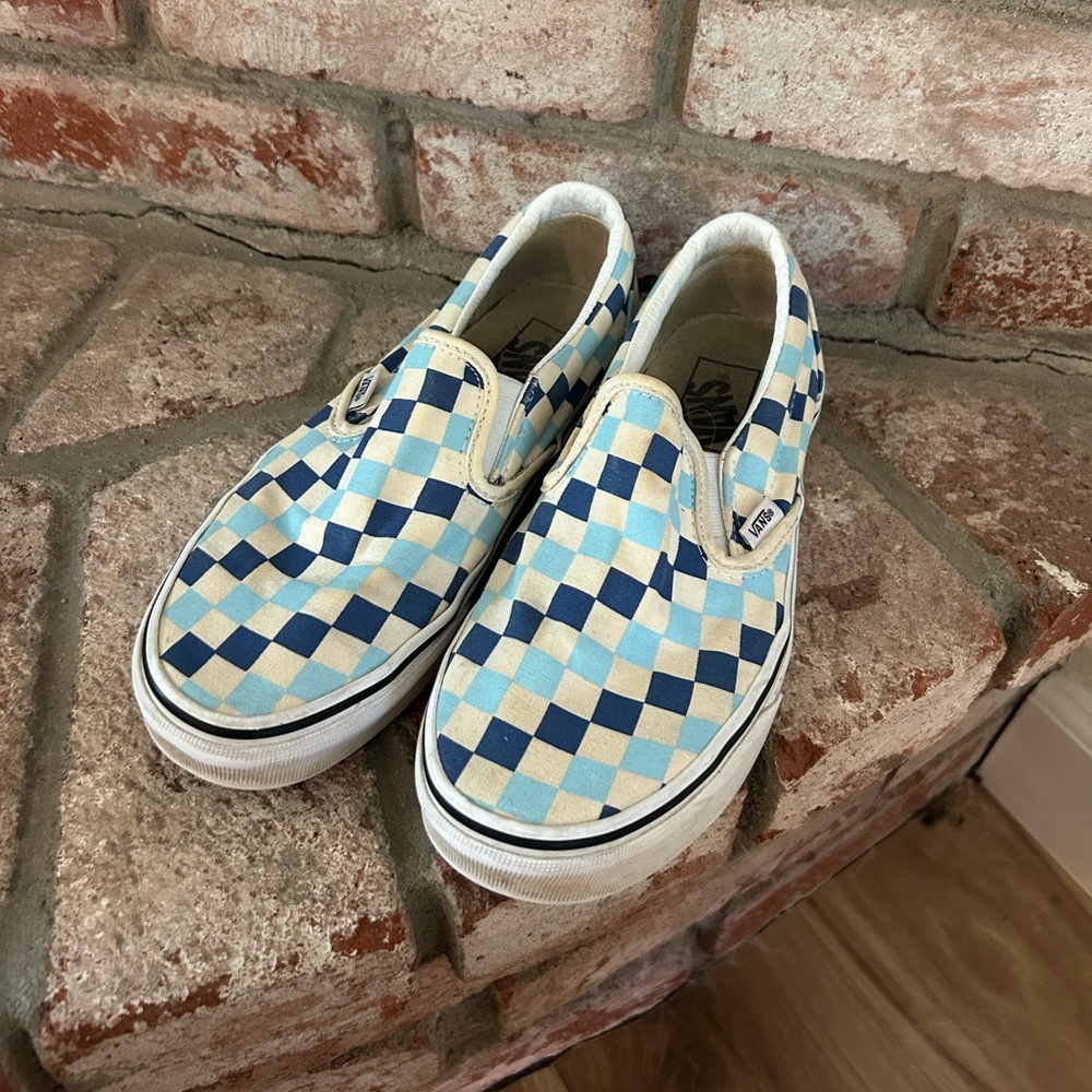 Blue and White Checkered Slip-On Vans NYE SALE FINAL MARKdown